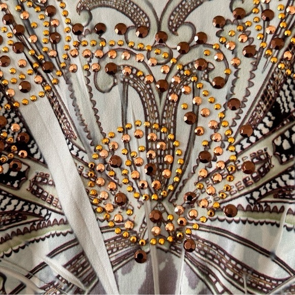 CATO Women XL Butterfly Cheetah V neck Western Blouse Rhinestones stretchy Boho - Picture 5 of 11